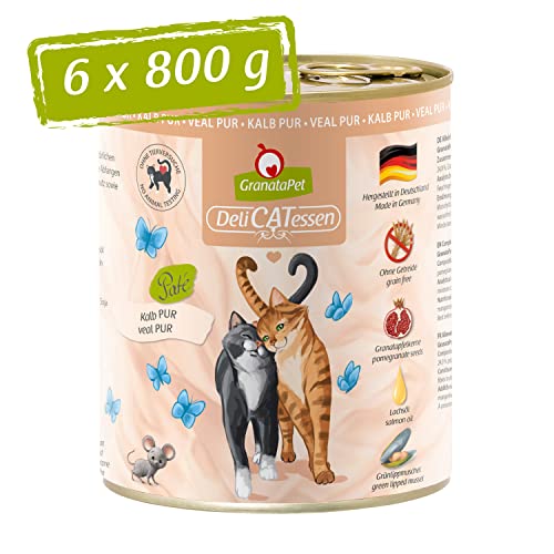 GranataPet DeliCatessen Kalb PUR, Nassfutter für Katzen, Futter ohne Getreide & ohne Zuckerzusätze, Katzenfutter mit hohem Fleischanteil & hochwertigen Ölen, 6 x 800 g von GranataPet
