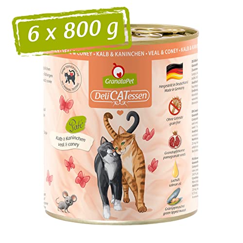 GranataPet Delicatessen Kalb & Kaninchen, 6 x 800 g, Nassfutter für Katzen, Katzenfutter für Feinschmecker, Futter ohne Getreide & ohne Zuckerzusätze von GranataPet