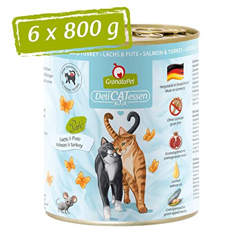 GranataPet Delicatessen Lachs & Pute, 6 x 800 g, Nassfutter für Katzen, Katzenfutter für Feinschmecker, Futter ohne Getreide & ohne Zuckerzusätze von GranataPet