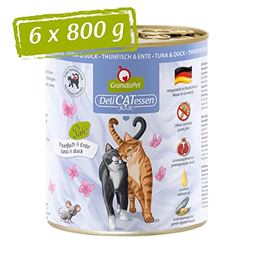 GranataPet Delicatessen Thunfisch & Ente, 6 x 800 g, Nassfutter für Katzen, Katzenfutter für Feinschmecker, Futter ohne Getreide & ohne Zuckerzusätze von GranataPet