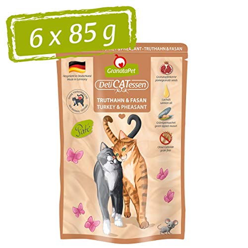 GranataPet DeliCatessen Truthahn & Fasan, Nassfutter für Katzen, Katzenfutter für Feinschmecker, Futter ohne Getreide & ohne Zuckerzusätze, 6 x 85 g von GranataPet