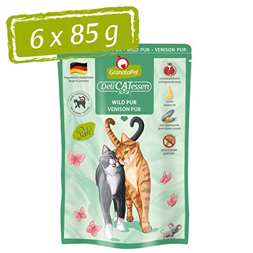 GranataPet Delicatessen Wild PUR, 6 x 85 g, Nassfutter für Katzen, Futter ohne Getreide & ohne Zuckerzusätze, Katzenfutter mit hohem Fleischanteil & hochwertigen Ölen von GranataPet