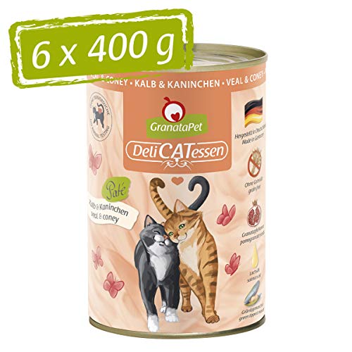 GranataPet DeliCatessen Kalb & Kaninchen, 6 x 400 g, Nassfutter für Katzen, Katzenfutter für Feinschmecker, Futter ohne Getreide & ohne Zuckerzusätze von GranataPet