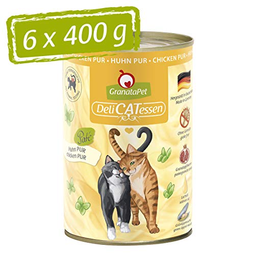 GranataPet Delicatessen Huhn PUR, 6 x 400 g, Nassfutter für Katzen, Futter ohne Getreide & ohne Zuckerzusätze, Katzenfutter mit hohem Fleischanteil & hochwertigen Ölen von GranataPet