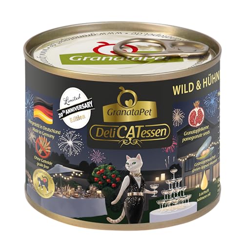 GranataPet Delicatessen Jubiläumsedition Wild und Hühnerherzen, Nassfutter für Katzen, Katzenfutter für Feinschmecker, Futter ohne Getreide und ohne Zuckerzusätze, 6 x 200 g von GranataPet