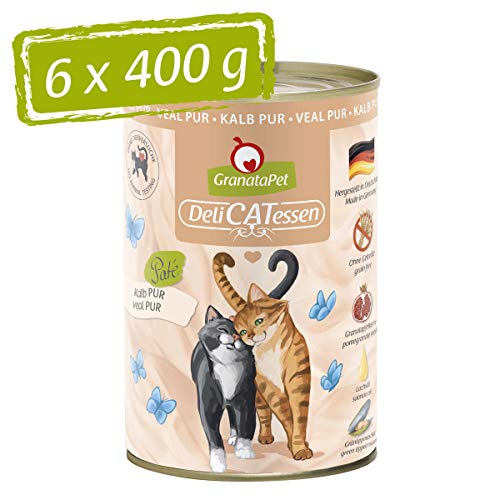 GranataPet DeliCatessen Kalb PUR, Nassfutter für Katzen, Futter ohne Getreide & ohne Zuckerzusätze, Katzenfutter mit hohem Fleischanteil & hochwertigen Ölen, 6 x 400 g von GranataPet