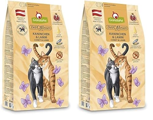 GranataPet Delicatessen Kaninchen & Lamm Adult, Trockenfutter für Katzen, schmackhaftes Katzenfutter, Alleinfuttermittel ohne Getreide & ohne Zuckerzusätze, 300 g (Packung mit 2) von GranataPet