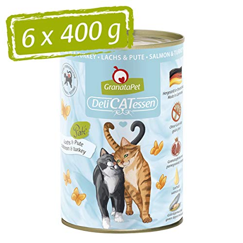 GranataPet Delicatessen Lachs & Pute, 6 x 400 g, Nassfutter für Katzen, Katzenfutter für Feinschmecker, Futter ohne Getreide & ohne Zuckerzusätze von GranataPet