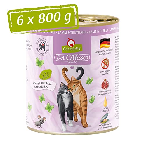 GranataPet Delicatessen Lamm & Truthahn, 6 x 800 g, Nassfutter für Katzen, Katzenfutter für Feinschmecker, Futter ohne Getreide & ohne Zuckerzusätze von GranataPet
