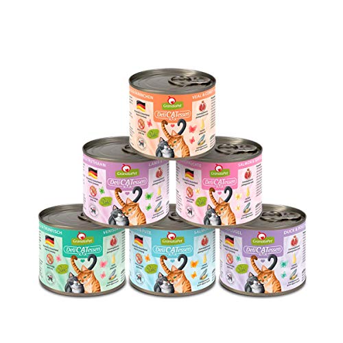 GranataPet Delicatessen Multipack, 6 x 200 g, Nassfutter für Katzen im Probierpaket, Alleinfuttermittel ohne Getreide, Katzenfutter mit hohem Fleischanteil & hochwertigen Ölen von GranataPet