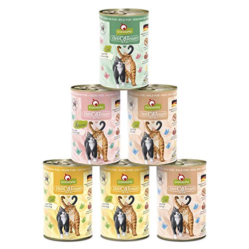 GranataPet DeliCatessen Multipack 2 PUR, Nassfutter für Katzen im Probierpaket, Alleinfuttermittel ohne Getreide, Katzenfutter mit hohem Fleischanteil & hochwertigen Ölen, 6 x 400 g von GranataPet