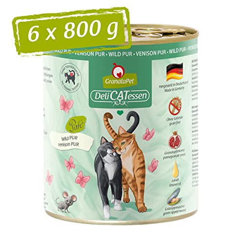 GranataPet Delicatessen Wild PUR, Nassfutter für Katzen, Futter ohne Getreide & ohne Zuckerzusätze, Katzenfutter mit hohem Fleischanteil & hochwertigen Ölen, 6 x 800 g von GranataPet