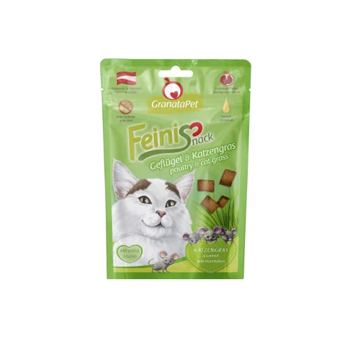 GranataPet FeiniSnack Geflügel & Katzengras, Leckerchen für Katzen, bekömmlicher Katzensnack, Katzenleckerli ohne Getreide & Zuckerzusätze, Belohnung für verspielte Samtpfoten, 6 x 50 g von GranataPet