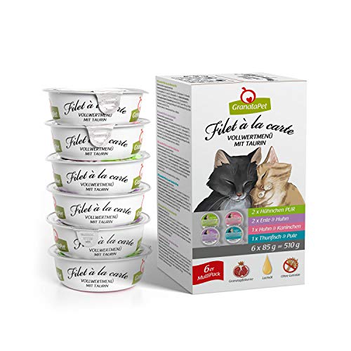 GranataPet Filet à la Carte Multipack, 6x85g., Nassfutter für Katzen im Probierpaket, Filet-Stückchen ohne Getreide, Katzenfutter ohne Zuckerzusatz, hoher Fleischanteil von GranataPet