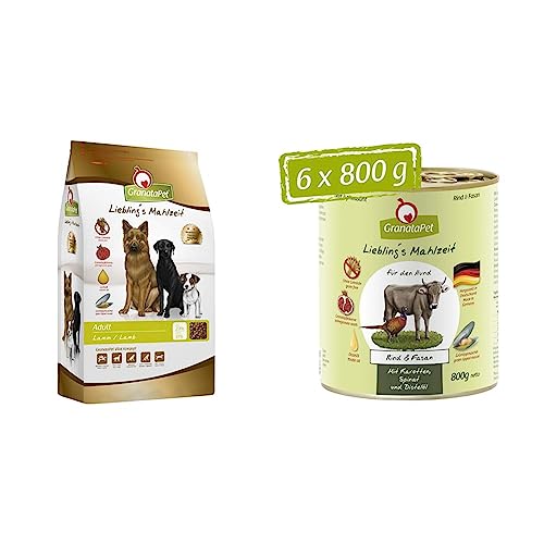 GranataPet Liebling's Mahlzeit Adult Lamm, Trockenfutter für Hunde & Liebling's Mahlzeit Rind & Fasan, Nassfutter für Hunde von GranataPet