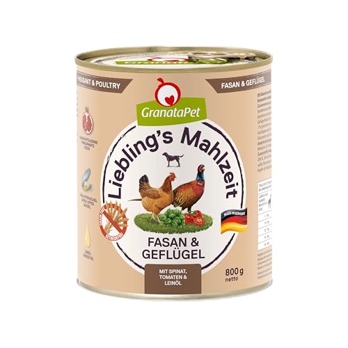 GranataPet Liebling's Mahlzeit Fasan & Geflügel, 6 x 800 g, Nassfutter für Hunde, Hundefutter ohne Getreide & ohne Zuckerzusätze, Alleinfuttermittel mit hohem Fleischanteil & hochwertigen Ölen von GranataPet