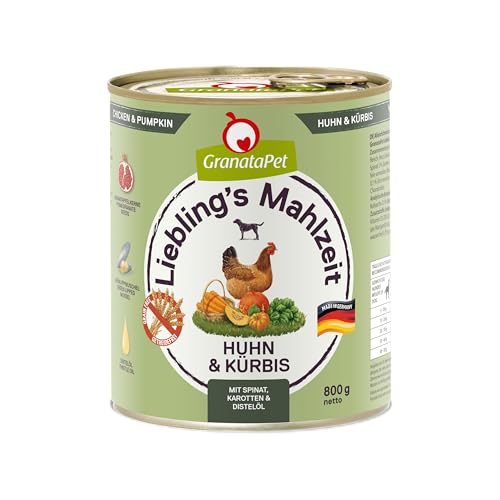 GranataPet Liebling's Mahlzeit Huhn & Kürbis, 6 x 800 g, Nassfutter für Hunde, Hundefutter ohne Getreide & ohne Zuckerzusätze, Alleinfuttermittel mit hohem Fleischanteil & hochwertigen Ölen von GranataPet