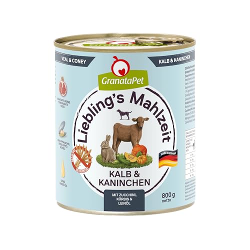 GranataPet Liebling's Mahlzeit Kalb & Kaninchen, 6 x 800 g, Nassfutter für Hunde, Hundefutter ohne Getreide & ohne Zuckerzusätze, Alleinfuttermittel mit hohem Fleischanteil & hochwertigen Ölen von GranataPet