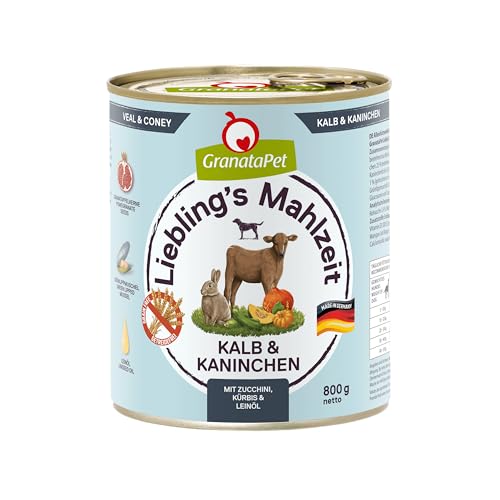 GranataPet Liebling's Mahlzeit Kalb & Kaninchen, 6 x 800 g, Nassfutter für Hunde, Hundefutter ohne Getreide & ohne Zuckerzusätze, Alleinfuttermittel mit hohem Fleischanteil & hochwertigen Ölen von GranataPet