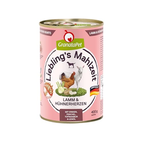 GranataPet Liebling's Mahlzeit Lamm & Hühnerherzen, 6 x 400 g, Nassfutter für Hunde, Hundefutter ohne Getreide & ohne Zuckerzusätze, Alleinfuttermittel mit hohem Fleischanteil & hochwertigen Ölen von GranataPet