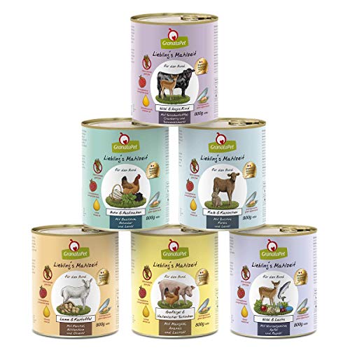 GranataPet Liebling's Mahlzeit Multipack 1, 6 x 800 g, Nassfutter für Hunde im Probierpaket, Alleinfuttermittel ohne Getreide, Hundefutter mit hohem Fleischanteil & hochwertigen Ölen von GranataPet
