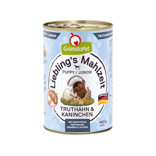 GranataPet Liebling's Mahlzeit Truthahn & Kaninchen Junior, 6 x 400 g, Nassfutter für Hunde, Hundefutter ohne Getreide & ohne Zuckerzusätze, Alleinfuttermittel von GranataPet