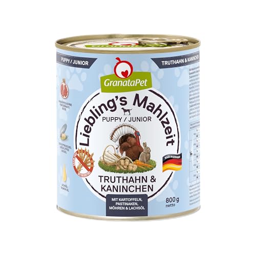 GranataPet Liebling's Mahlzeit Truthahn & Kaninchen Junior, 6 x 800 g, Nassfutter für Hunde, Hundefutter ohne Getreide & ohne Zuckerzusätze, Alleinfuttermittel von GranataPet