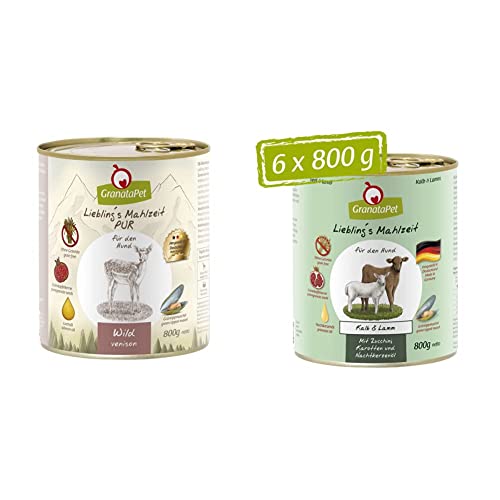 GranataPet Liebling's Mahlzeit Wild PUR, Nassfutter für Hunde, Hundefutter ohne Getreide & Zuckerzusätze, 6 x 800 g & Liebling's Mahlzeit Kalb & Lamm, Nassfutter für Hunde, 6 x 800 g von GranataPet