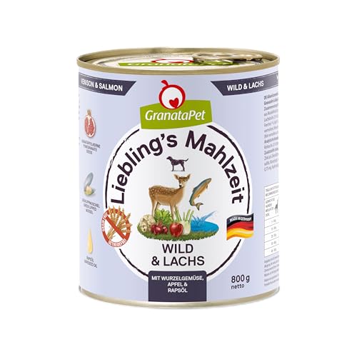 GranataPet Liebling's Mahlzeit Wild & Lachs, 6 x 800 g, Nassfutter für Hunde, Hundefutter ohne Getreide & ohne Zuckerzusätze, Alleinfuttermittel mit hohem Fleischanteil & hochwertigen Ölen von GranataPet