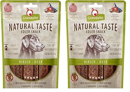 GranataPet Natural Taste Edler Snack Hirsch, 90 g, Hundeleckerli ohne Getreide & ohne Zuckerzusätze, Belohnung für zwischendurch, schmackhafter Hundesnack (Packung mit 2) von GranataPet