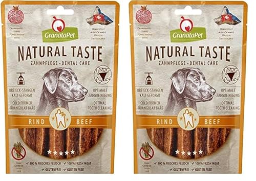 GranataPet Natural Taste Edler Snack Rind Zahnpflege, 70 g, Hundeleckerli ohne Getreide & ohne Zuckerzusätze, Belohnung für zwischendurch, schmackhafter Hundesnack (Packung mit 2) von GranataPet