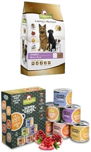 Sommerbundle GranataPet Liebling's Mahlzeit Ente Sensitive, 10 kg, Trockenfutter für Hunde, Hundefutter ohne Getreide & ohne Zuckerzusätze + GranataPet Suppenkasper Multipack, 6 x 140 g von GranataPet