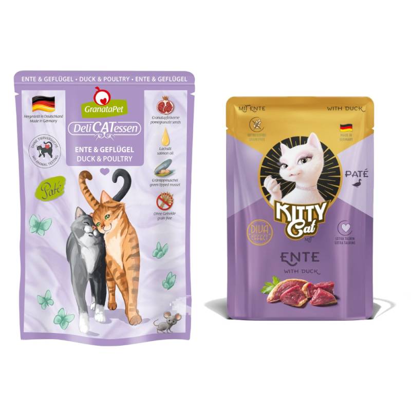 6 x 85 g GranataPet DeliCatessen Pouch + 85 g KITTY Cat Paté Ente gratis!  - Ente & Geflügel von Granatapet