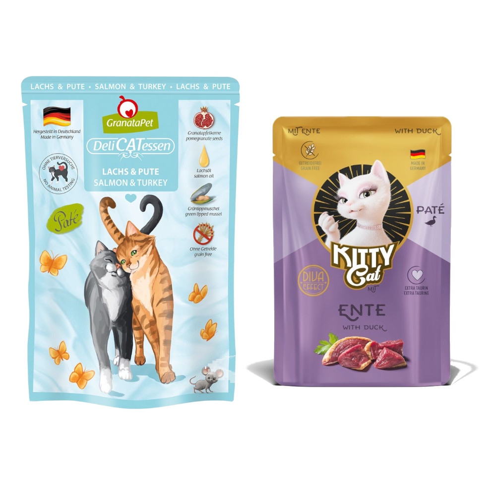 6 x 85 g GranataPet DeliCatessen Pouch + 85 g KITTY Cat Paté Ente gratis! - Lachs & Pute 6 x 85 g GranataPet DeliCatessen Pouch + 85 g KITTY Cat Paté Ente gratis! - Lachs & Pute von Granatapet