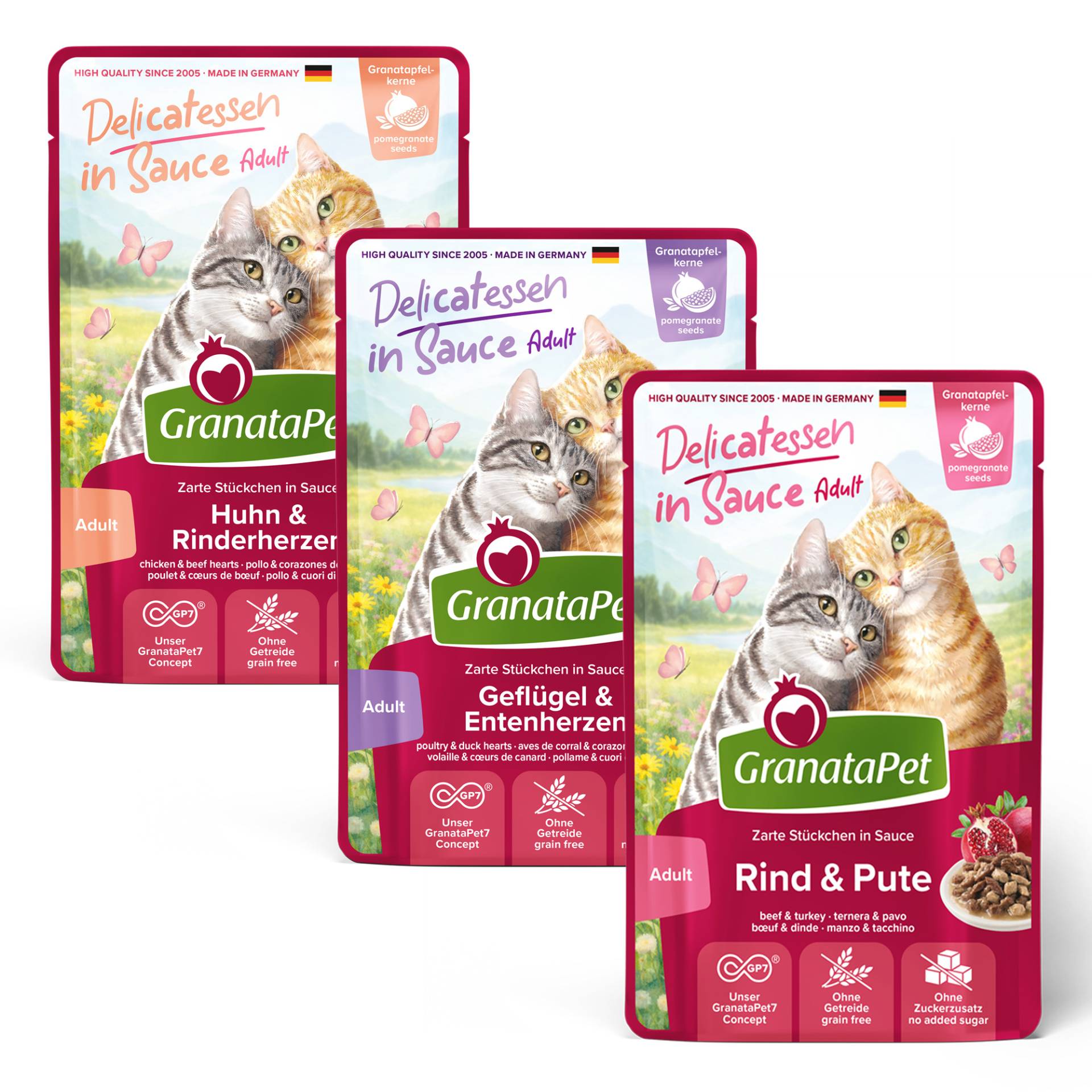 GranataPet Delicatessen in Sauce 12 x 100 g - Geflügelmix (3 Varianten) von Granatapet