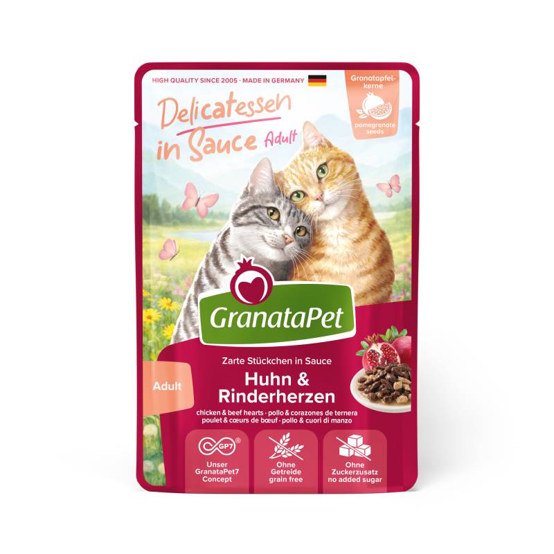 GranataPet Delicatessen in Sauce 12 x 100 g - Huhn & Rinderherzen GranataPet Delicatessen in Sauce 12 x 100 g - Huhn & Rinderherzen von Granatapet