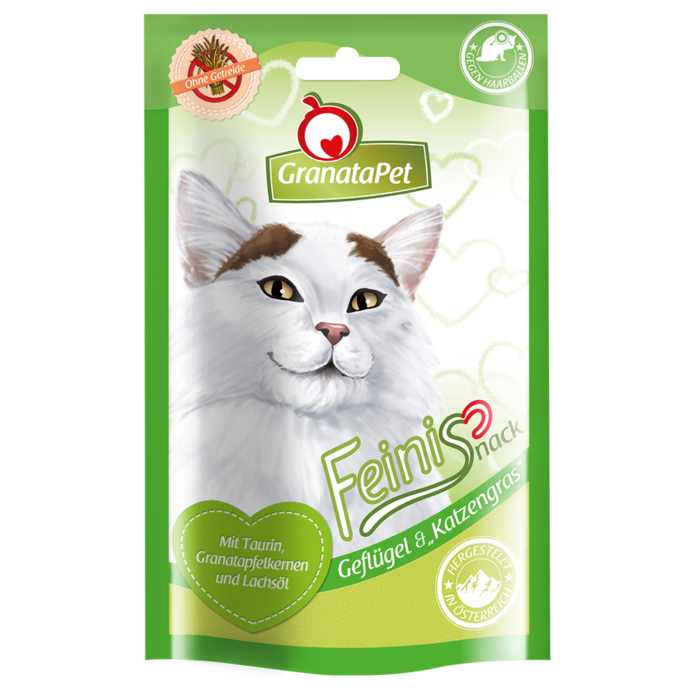 GranataPet Feinis - Mixpaket: 2 x 50 g Geflügel & Katzengras + 1 x 50 g Ente & Minze von Granatapet