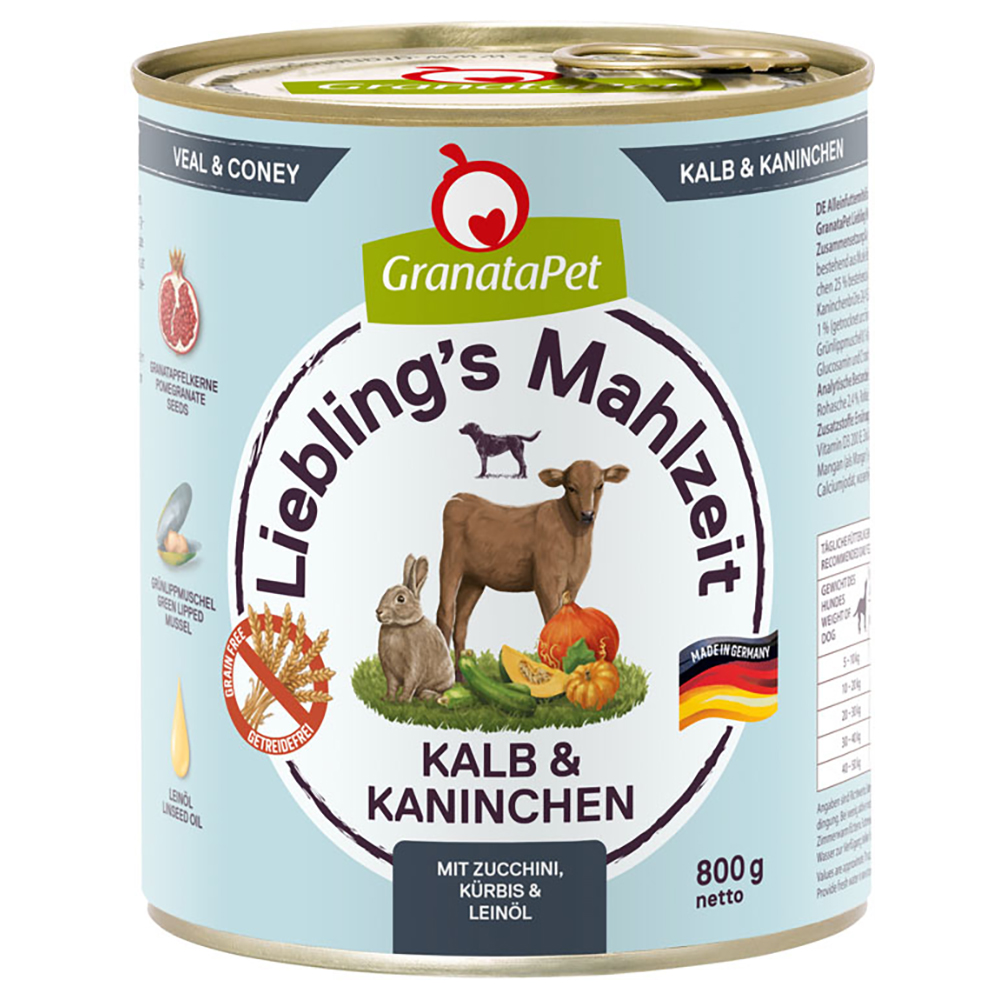 GranataPet Liebling's Mahlzeit 6 x 800 g - Kalb & Kaninchen von Granatapet