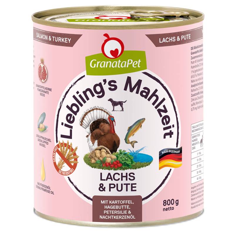 GranataPet Liebling's Mahlzeit 6 x 800 g - Lachs & Pute mit Kartoffel von Granatapet