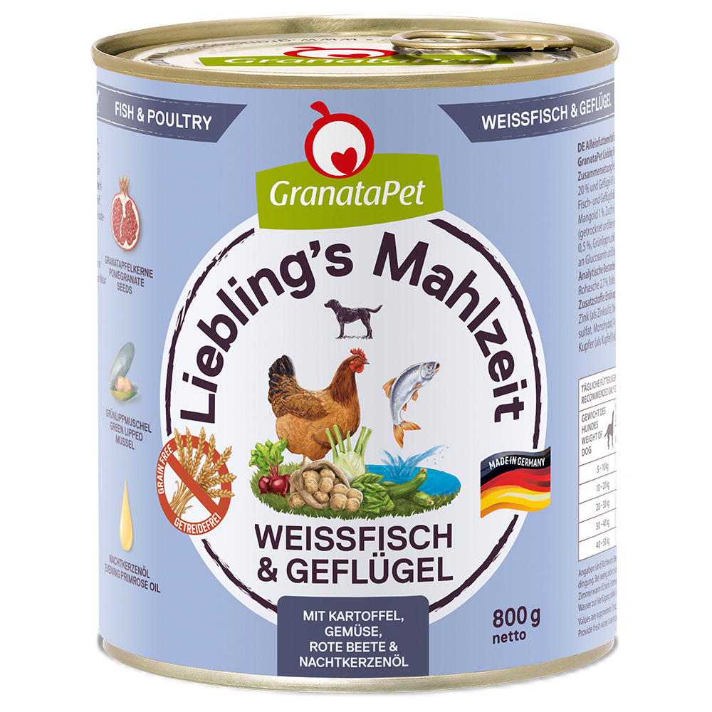 GranataPet Liebling's Mahlzeit 6 x 800 g - Weißfisch & Geflügel von Granatapet