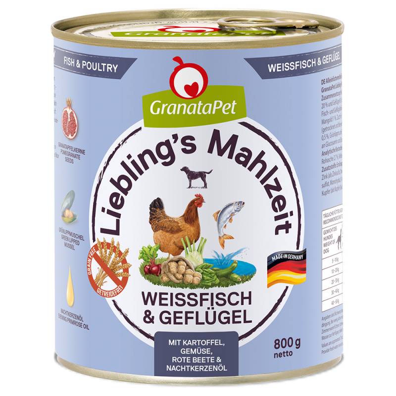 GranataPet Liebling's Mahlzeit 6 x 800 g - Weißfisch & Geflügel von Granatapet