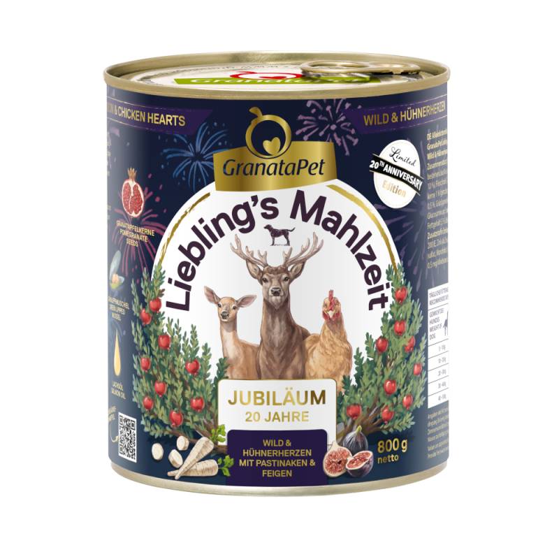 GranataPet Liebling´s Mahlzeit Jubiläumsedition - Sparpaket: Wild & Hühnerherzen (24 x 800 g) von Granatapet