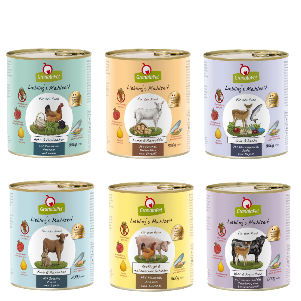 GranataPet Liebling's Mahlzeit Mixpaket 6 x 800 g - Mixpaket 1 (6 Sorten) von Granatapet