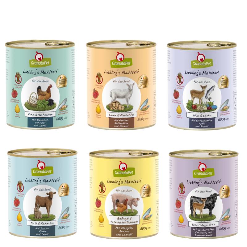 GranataPet Liebling's Mahlzeit Mixpaket 6 x 800 g - Mixpaket 1 (6 Sorten) von Granatapet