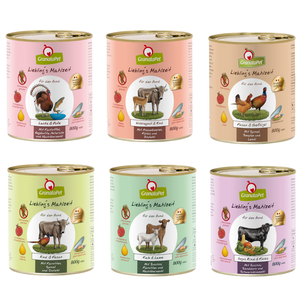 GranataPet Liebling's Mahlzeit Mixpaket 6 x 800 g - Mixpaket 2 (6 Sorten) von Granatapet