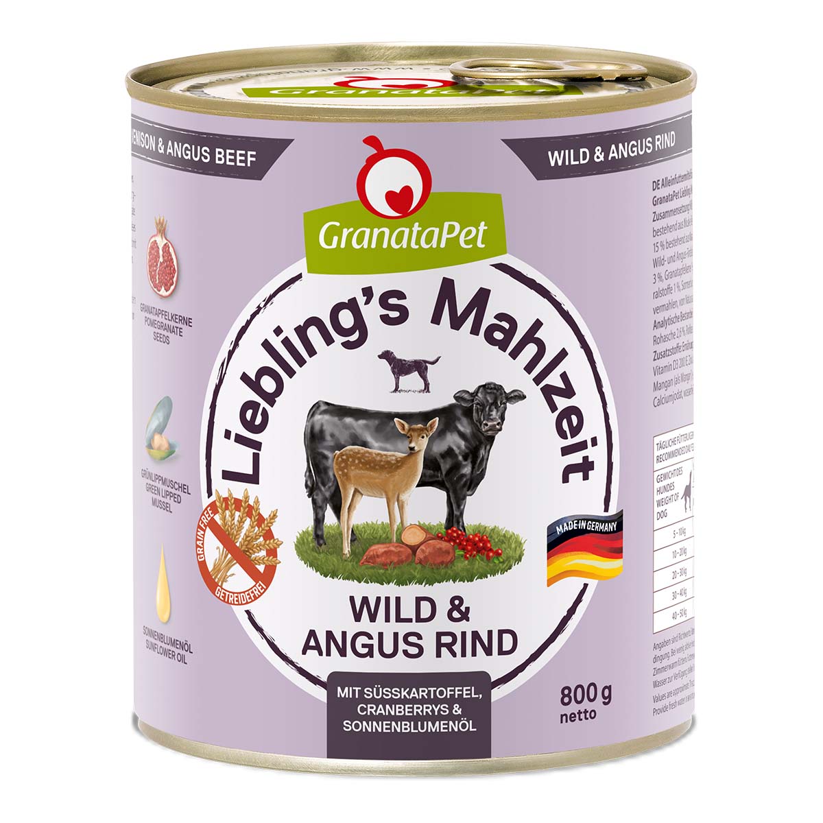 GranataPet Liebling's Mahlzeit Wild und Angus Rind 6x800g von Granatapet