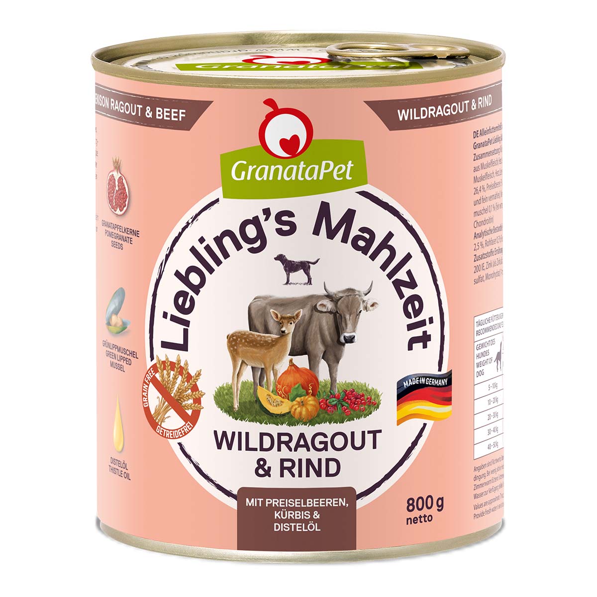 GranataPet Liebling's Mahlzeit Wildragout und Rind 6x800g von Granatapet