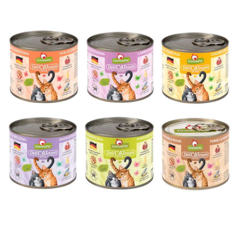 Sparpaket GranataPet DeliCatessen 24 x 200 g - Mixpaket ohne Fisch (6 Sorten) von Granatapet