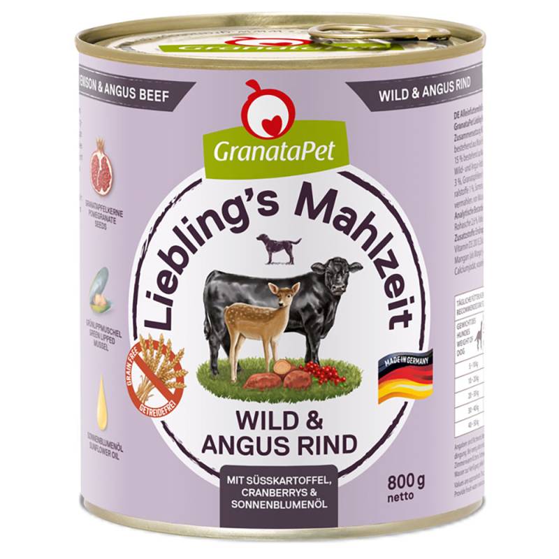 Sparpaket GranataPet Liebling's Mahlzeit 12 x 800 g - Wild & Angus Rind von Granatapet