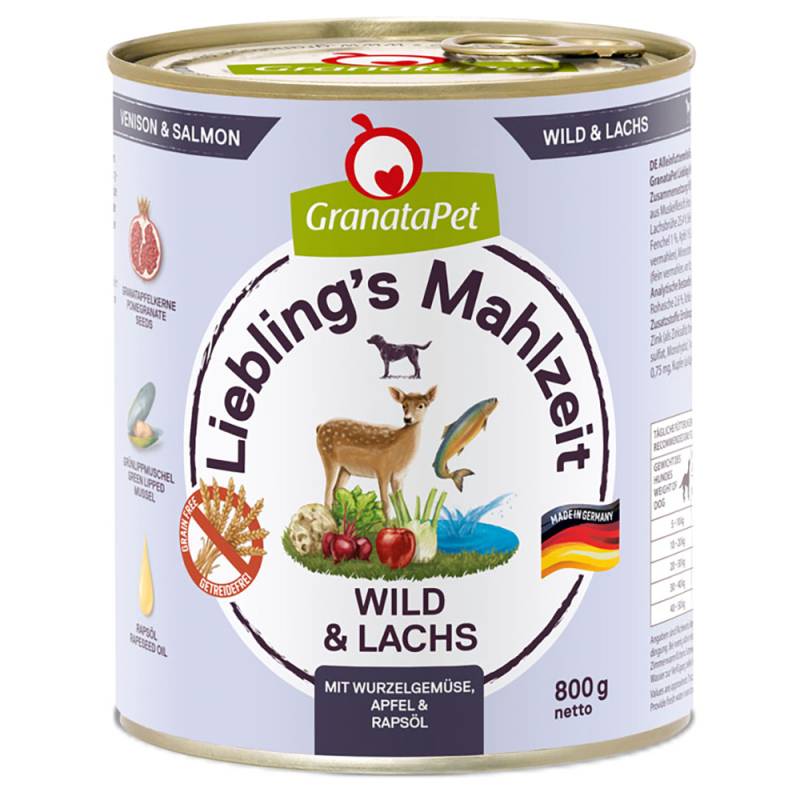 Sparpaket GranataPet Liebling's Mahlzeit 12 x 800 g - Wild & Lachs mit Wurzelgemüse, Fenchel, Apfel & Rapsöl von Granatapet